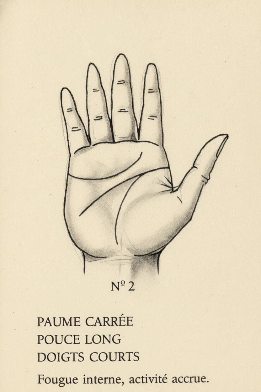 Paume carrée / Pouce long / Doigts courts